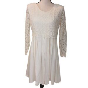 VTG White Lace 3/4 Sleeve Dress CDC Size 10 Elegant Overlay Knee Length #D-42
